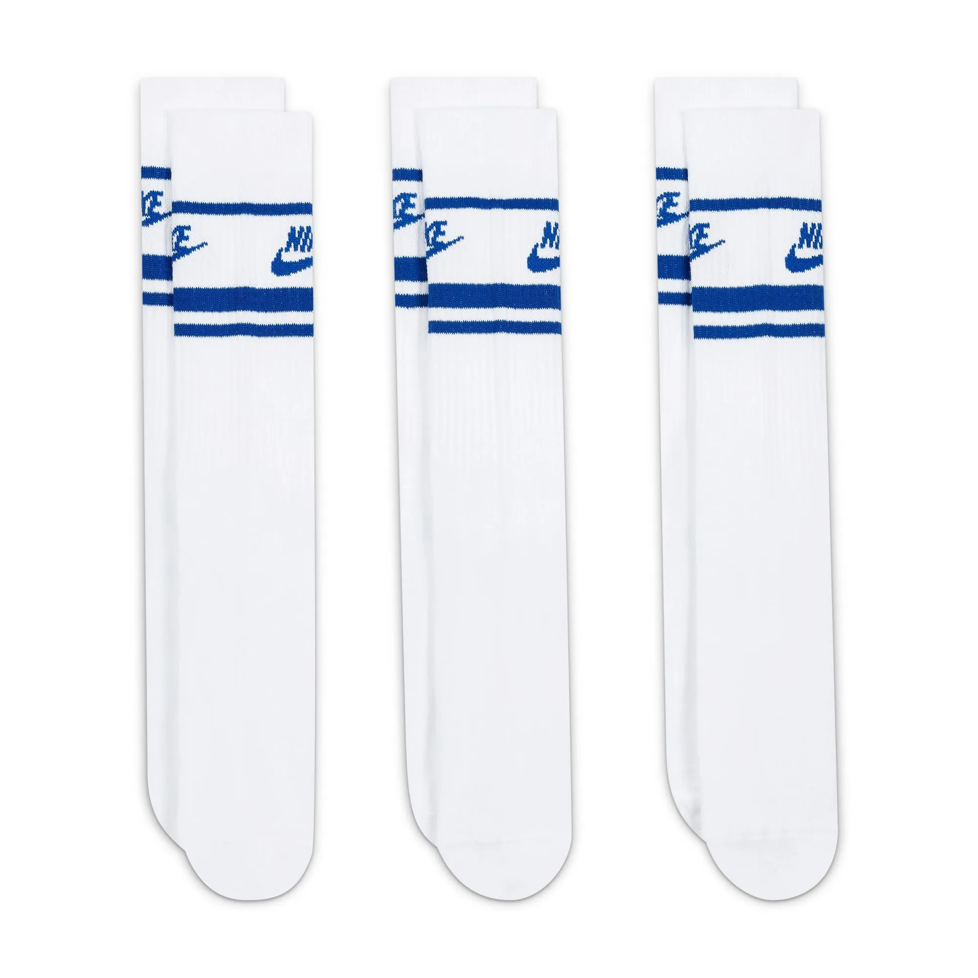 Nike Everyday Essentials Crew Socks 3 Pack (White/Game Royal/Game Royal)