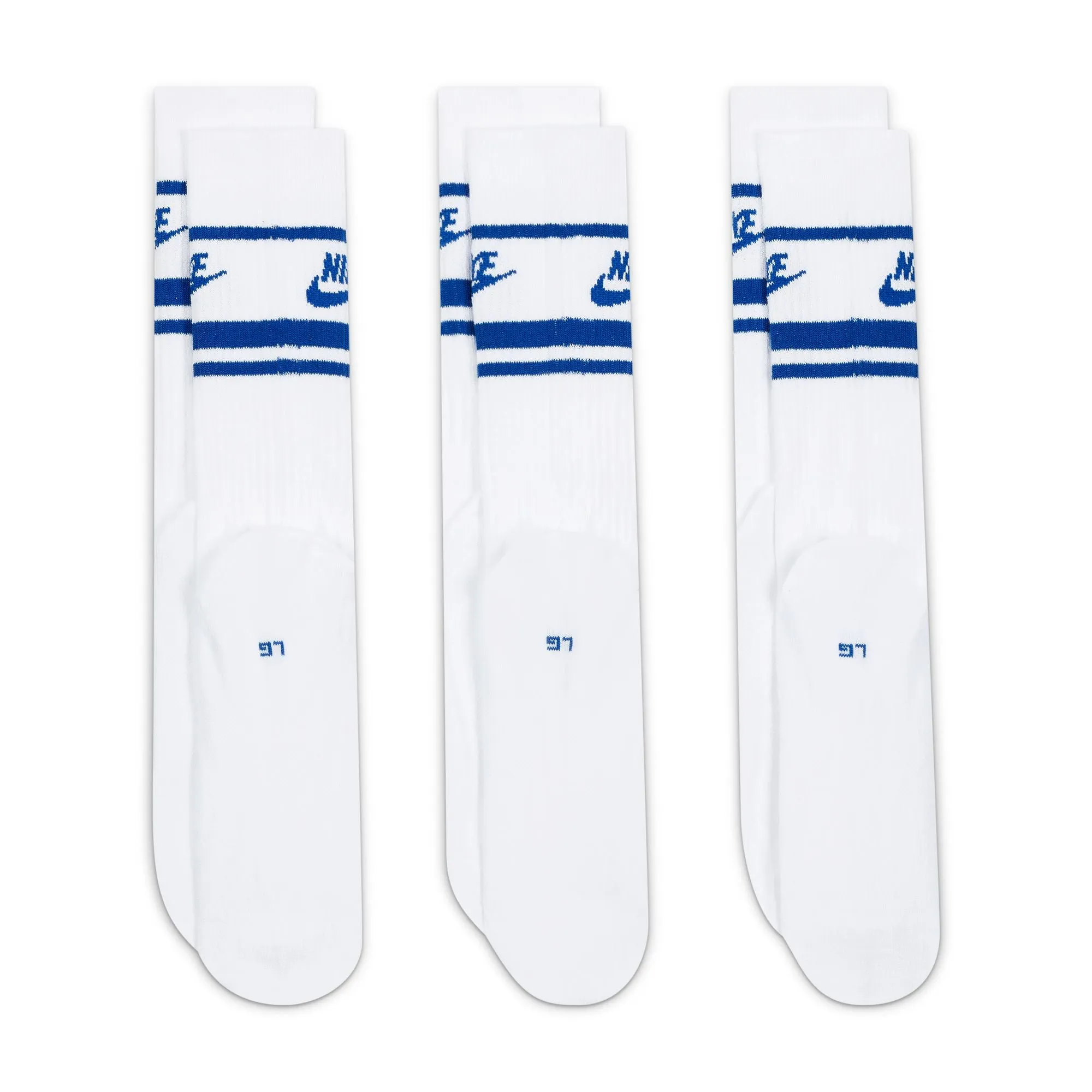 Nike Everyday Essentials Crew Socks 3 Pack (White/Game Royal/Game Royal)