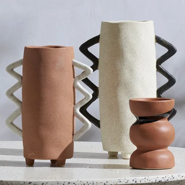 Rolly Vase - Terracotta   White