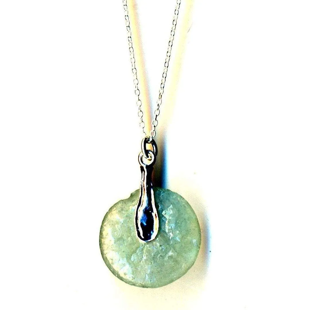 Roman glass necklace. Designer Sterling silver necklace with roman glass