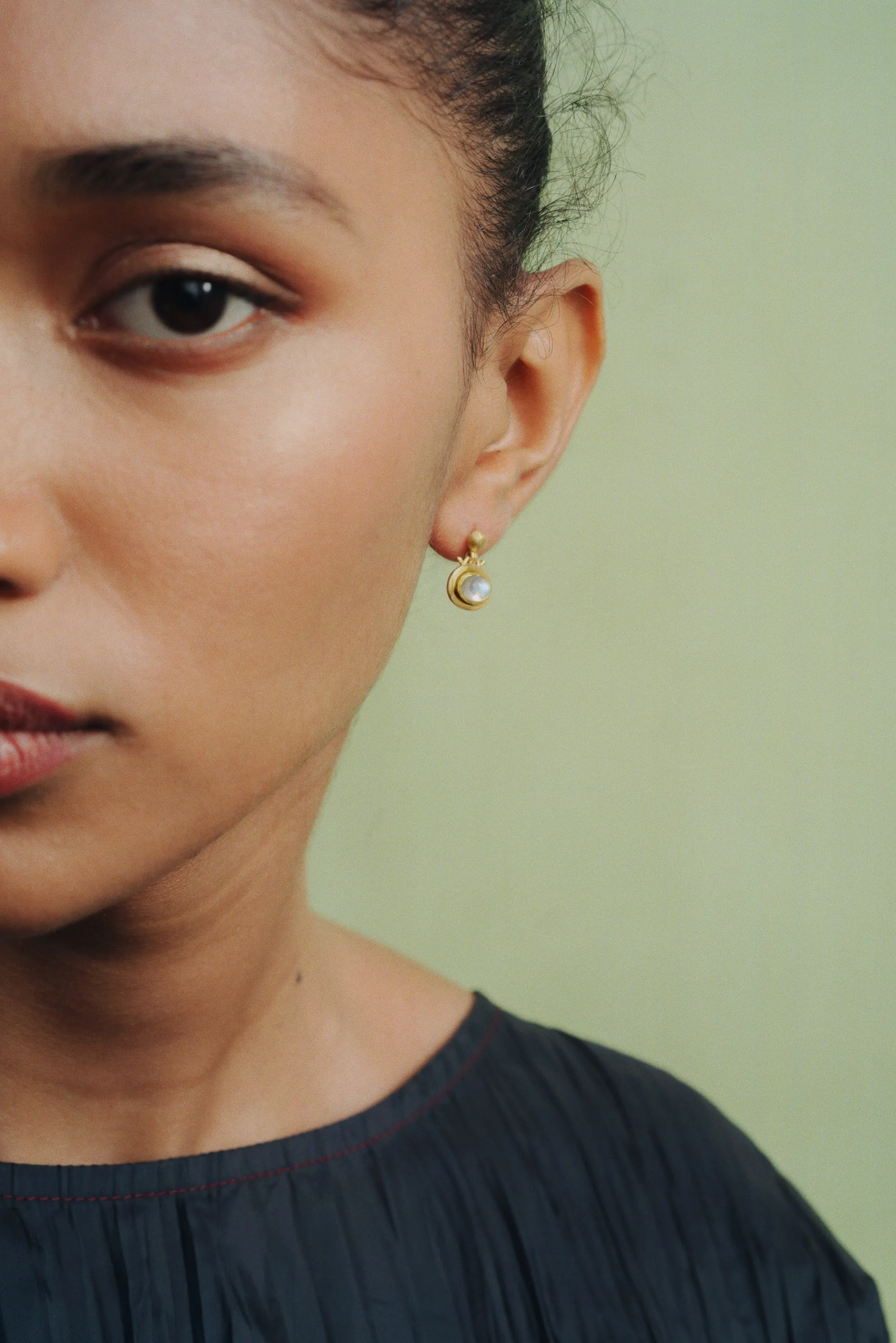 Small Rainbow Moonstone Bell Earrings