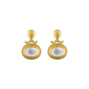 Small Rainbow Moonstone Bell Earrings