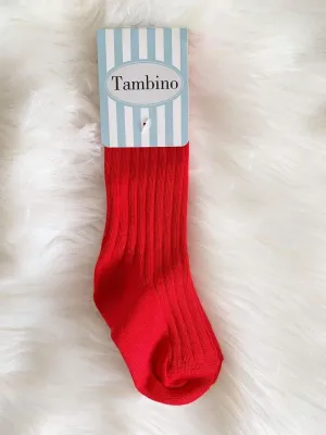 Tambino Socks - Boys Red Ribbed Knee High Socks