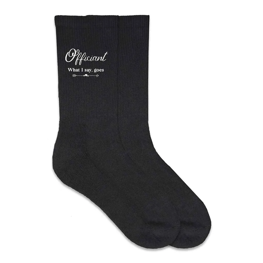 Wedding Party Socks with a Fun Saying for the Officiant