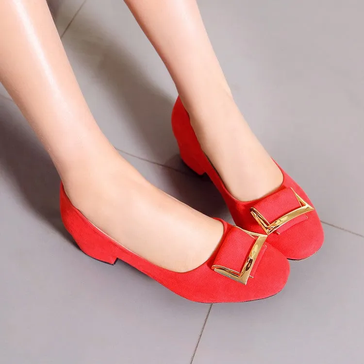 Women's Metal Square Buckles Shallow Block Heel Pumps