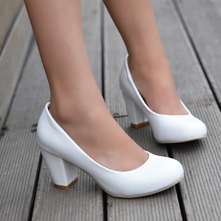 Women's Round Toe Block Heels Pumps