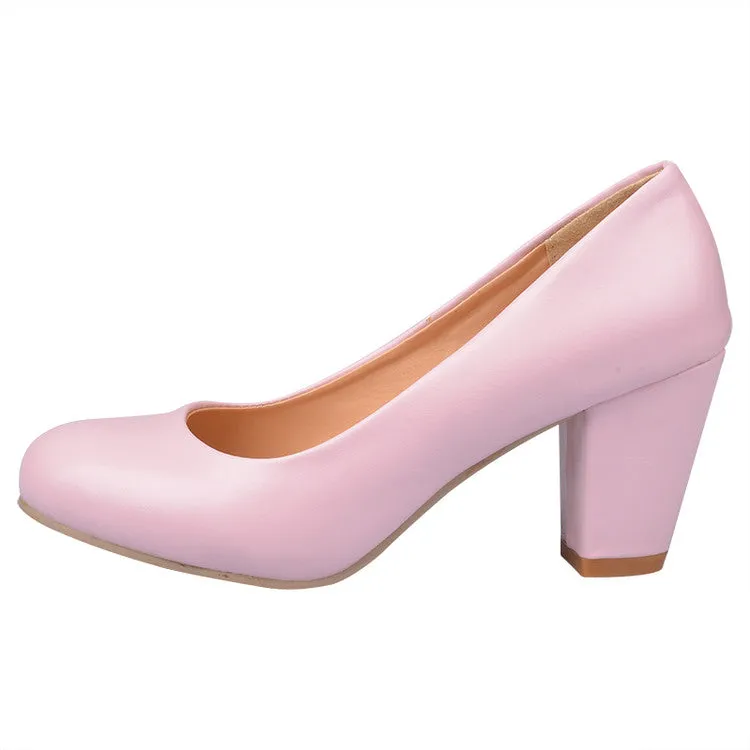 Women's Round Toe Block Heels Pumps