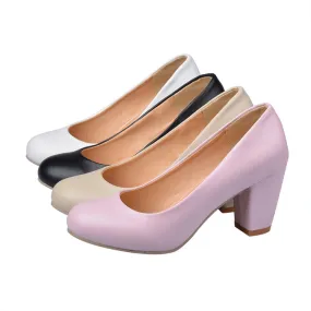 Women's Round Toe Block Heels Pumps