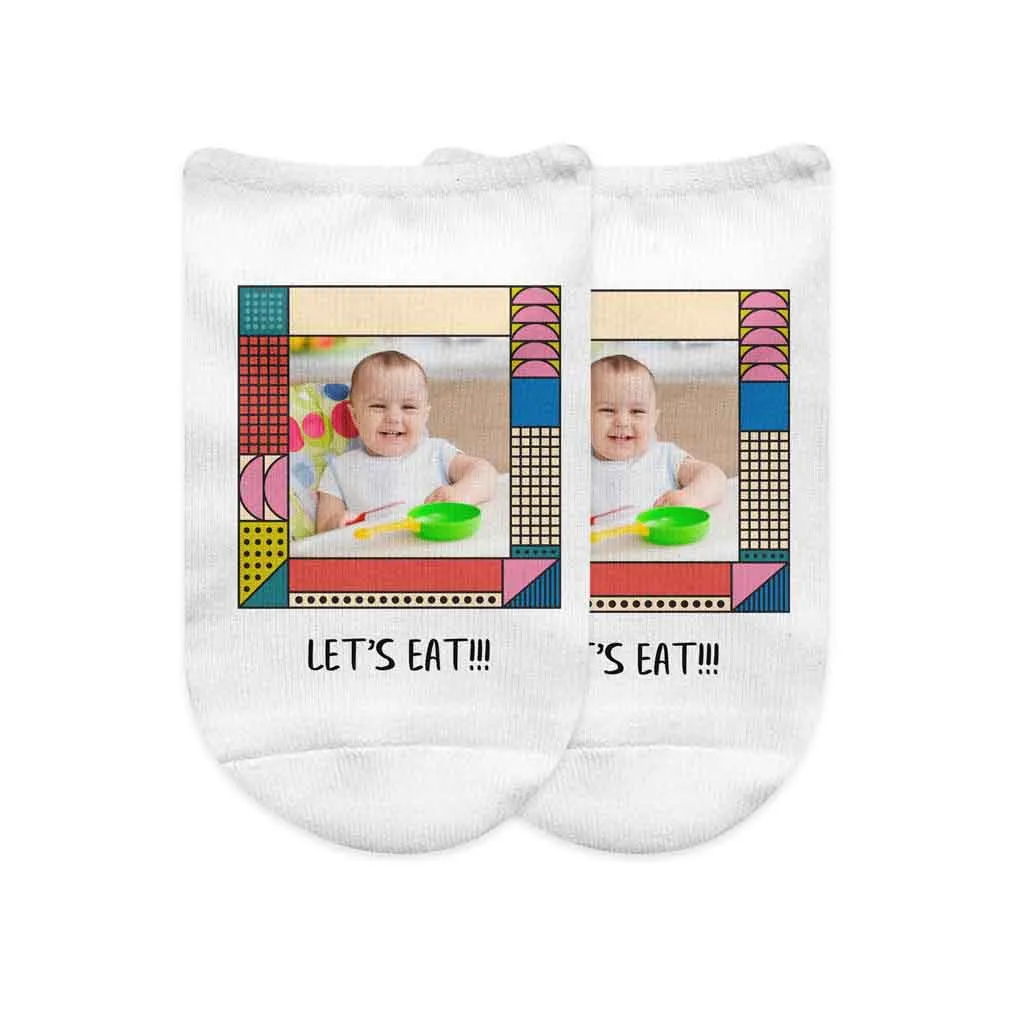 Your Photo and Text on No Show Socks in Colorful Frame