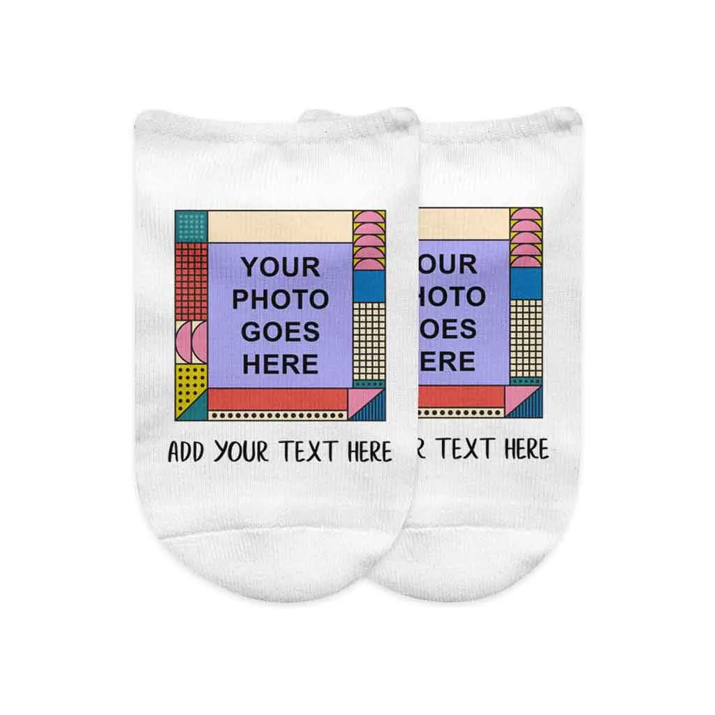 Your Photo and Text on No Show Socks in Colorful Frame